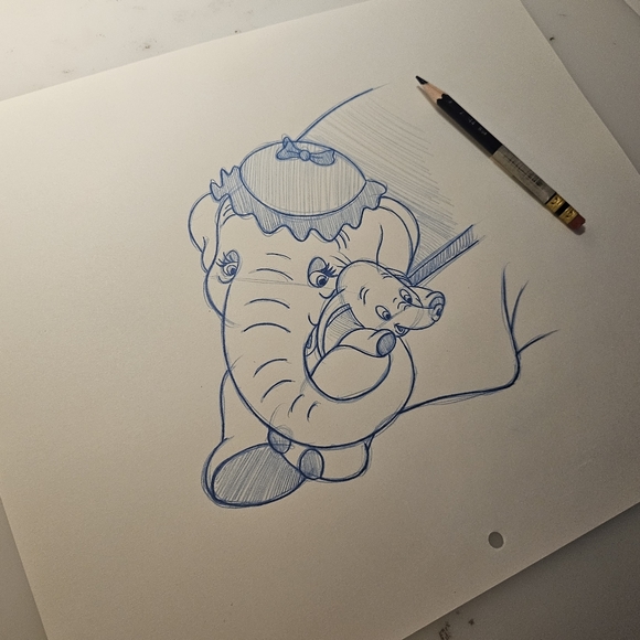 Disney Dumbo and Mrs. Jumbo mom Drawing/Sketch animation art signed - Picture 2 of 6